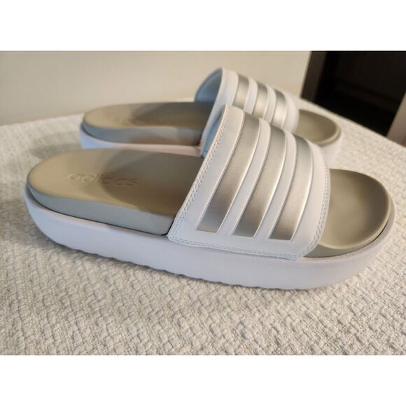 adidas Shoes - NWT Adidas Adilette Platform Slide Sandal in White and Silver